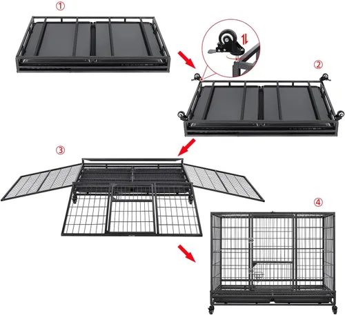 Vista 7 de Yaheetech Jaula Apilable para Perros con Divisor de 43'' Rodante Jaula de Servicio Pesado para Perros con Parte Superior Abierta/2 Bandejas