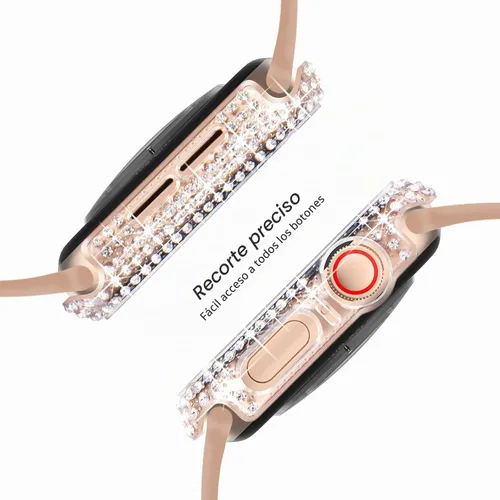 Vista 5 de NewWays Paquete de 2 fundas brillantes con diamantes completos para Apple Watch 40mm para mujeres, protector de diamantes completamente pavimentado