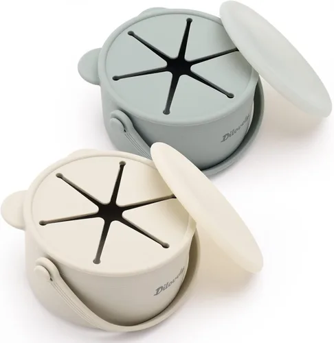 Vista 10 de Vasos de aperitivos para niños pequeños, recipientes de aperitivos para bebés, tazas de silicona para bocadillos para niños pequeños, sin derrames