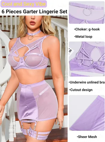 Vista 2 de Kaei&Shi Juego de liguero de falda de cintura alta elástica y transparente, 6 piezas