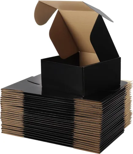 Hoikwo Paquete de 25 cajas de envío de 8 x 8 x 4 para pequeñas empresas, cajas de cartón de embalaje negras, caja de embalaje de correo móvil Negro