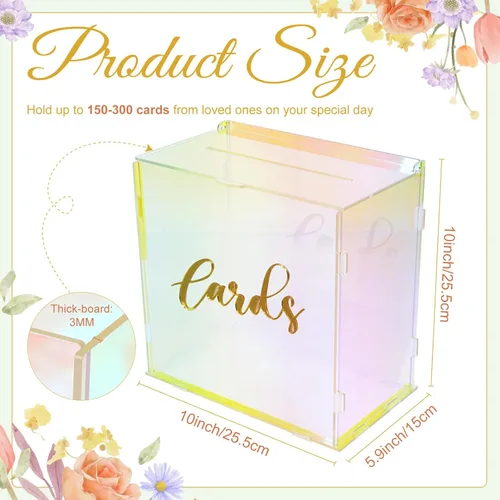 Vista 3 de OurWarm Caja de tarjetas de boda de acrílico iridiscente con cadena de luz, caja de tarjeta de regalo para recepción de boda, sobre de boda, cajas