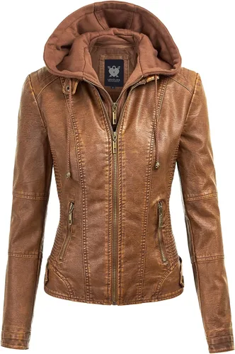 Vista 15 de Lock and Love Chaqueta Abrigo de Moto Motociclista de Piel Sintética para Mujer con Capucha Extraíble o No Extraíble Wjc1044_negro
