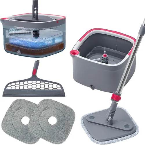 Trapeador giratorio cuadrado resistente para limpieza de pisos, compartimento separado para agua limpia y sucia, utiliza cualquier solución de Rosa
