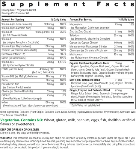 Vista 2 de Rainbow Light Mens Multivitamin One + para mayores de 50 60 Comprimidos Apoya la salud muscular con vitaminas C, D y zinc Nutrientes