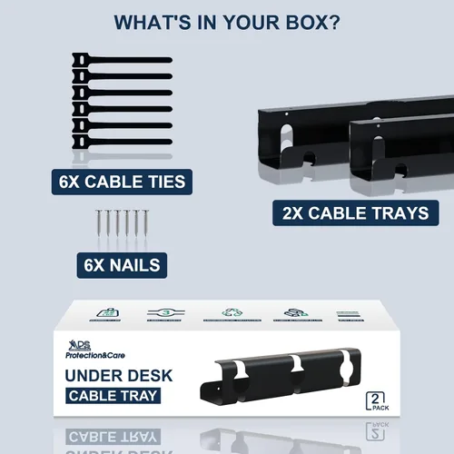Vista 4 de APS - Bandeja de cable para debajo del escritorio, 2 unidades, organizador de cables de metal resistente de 16 pulgadas, soporte de abrazadera sin
