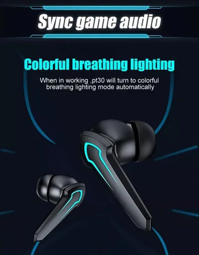 Vista 3 de Auriculares inalámbricos Bluetooth 5.2 IPX5 impermeables para juegos, 45 ms de baja latencia estéreo HiFi calidad de sonido y graves profundos