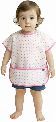 Vista 20 de Plie Short Sleeve Waterproof Bib for Toddlers – Easy Clean Feeding Apron for Mealtime, Daycare, Self-Feeding, Lightweight