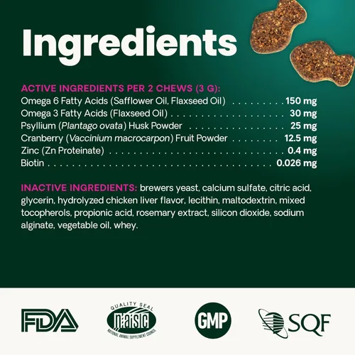 Vista 5 de VetriScience Golosinas para Control de Bolas de Pelo, Remedio Suave para Bolas de Pelo para Gatos, Suplemento de Omega-3 y Fibra, Apoyo a