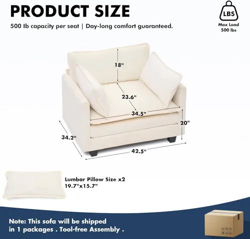 Vista 2 de Sofá seccional, cómodo sofá modular de nube, sofá modular de asiento profundo, sofá moderno en la nube, sofás modulares para sala de estar, Beige