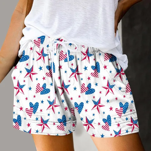 Vista 2 de Soft Comfy Activewear Lounge Shorts for Women Independence Day American Flag Drawstring Elastic Waist Shorts 2023