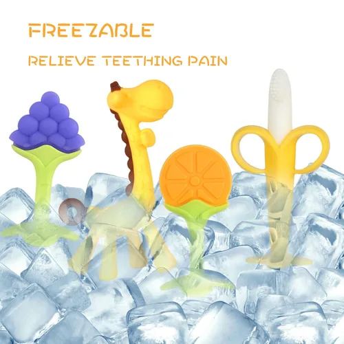 Vista 6 de Chuya Juguetes de dentición para bebés, mordedores con cepillo de dientes de plátano, cepillado de dientes, sin BPA, juguete masticable, para bebés