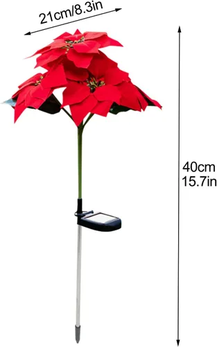 Vista 8 de Luces solares de flores para exteriores, luces de estaca de Pascua de Navidad, luces solares de rosas rojas, luces LED impermeables para jardín