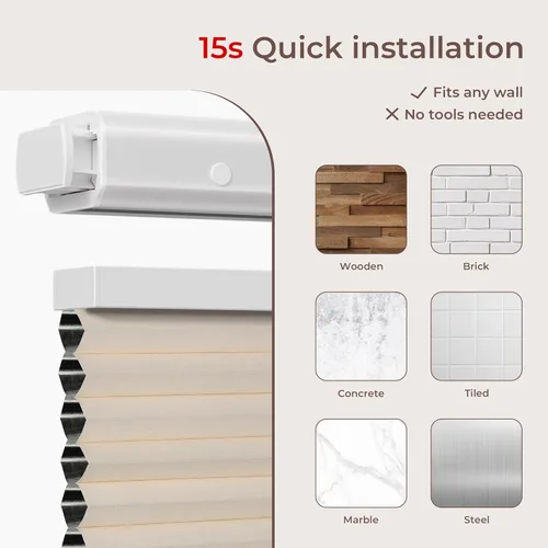 Vista 2 de Allesin Persianas celulares opacas de arriba hacia arriba, sin cordones, para ventanas de interior, fáciles de instalar, persianas de panal