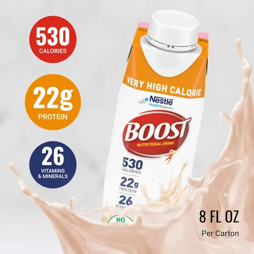 Vista 4 de BOOST Bebida nutricional muy alta en calorías, fresa cremosa, 8 onzas líquidas (paquete de 24)
