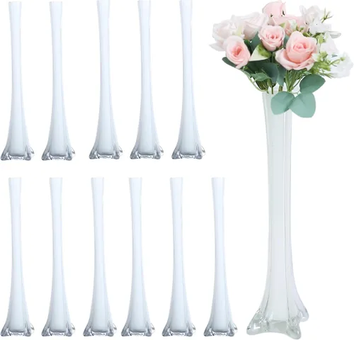 Vista 7 de Craft And Party, Paquete de 12 jarrones de la Torre Eiffel para decoración de flores, bodas, decoración (12 pulgadas, transparente)