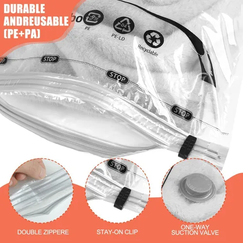 Vista 7 de Bolsas de almacenamiento al vacío, bolsas ahorradoras de espacio, compresión para edredones y mantas, almacenamiento de ropa selladora con bomba