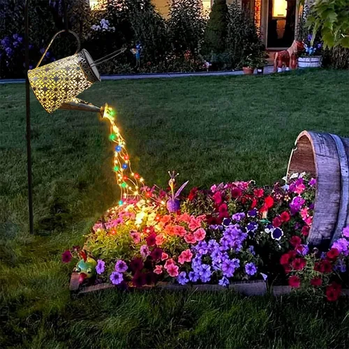 Vista 11 de VOOKRY - Regadera solar con luces, linternas solares grandes para colgar al aire libre, impermeable, decoración de jardín para el patio, césped