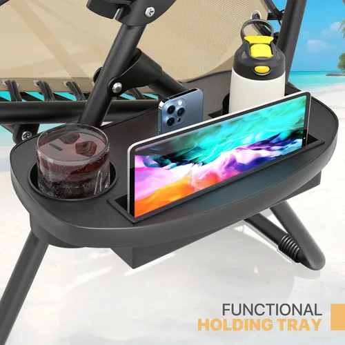 Vista 9 de Magshion Zero Gravity - Juego de 2 sillas reclinables para patio al aire libre con bandeja lateral, reclinables ajustables antigravedad