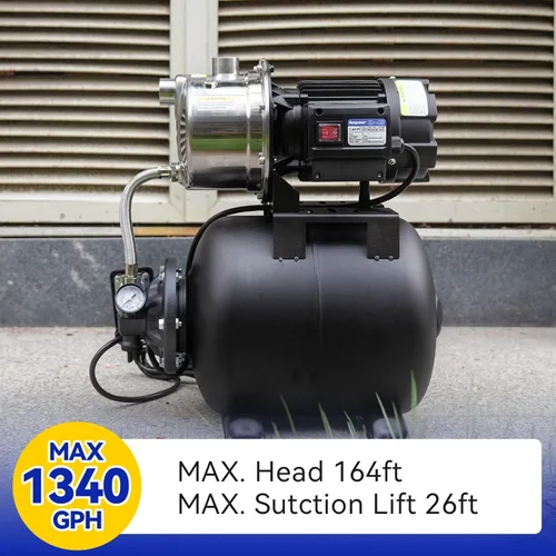Vista 3 de Acquaer Bomba de pozo poco profundo de 1.6 HP con tanque de presión, de acero inoxidable, de 1320 GPH 115V para riego, bomba de chorro de impulso