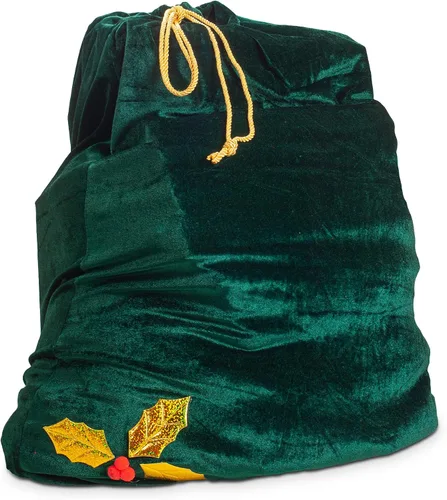 Sunnywood Bolsa de regalo de Navidad de Papá Noel, grande, de terciopelo elástico, con cordón dorado, 36 x 27 pulgadas