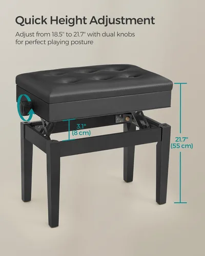 Vista 8 de SONGMICS Taburete ajustable de madera para piano con almacenamiento de partituras negro ULPB57H