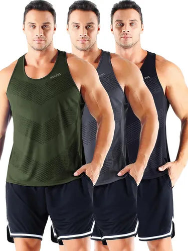 Vista 13 de NELEUS - Paquete de 3 camisetas sin mangas, con espalda en Y, Dri-Fit, para hombre, para gimnasio
