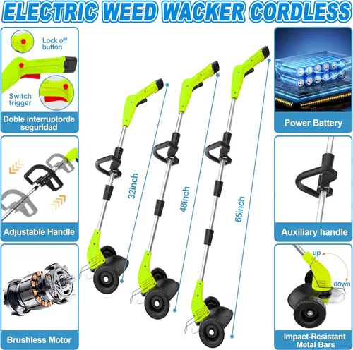 Vista 8 de Aokia Wacker eléctrico sin cable, alimentador de malezas de 12 V alimentado por batería inalámbrico con poste ajustable (65 pulgadas)
