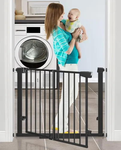 Puerta de bebé de 29 a 40 pulgadas para puertas y cochecitos, puerta de perro de cierre automático para interiores para escaleras, puerta de bebé