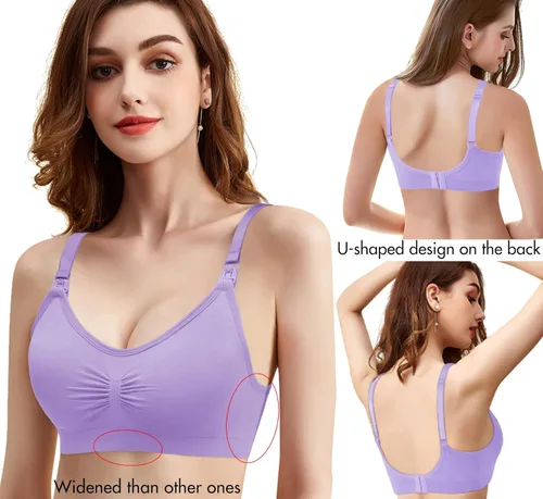 Vista 4 de Angelhood Nursing Bra 5 Pack Womens Maternity Breastfeeding Bra Seamless Wireless Sleep Bra with Bra Extenders