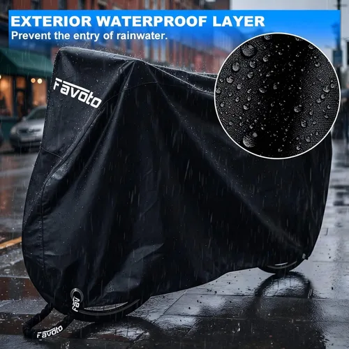 Vista 7 de Favoto - Funda impermeable para bicicleta al aire libre - Cubierta de bicicleta para 2 bicicletas XXL, protección contra el sol, la lluvia, el polvo