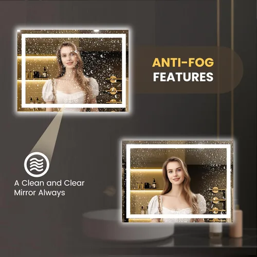Vista 62 de LOAAO Espejo de baño LED de 28 x 36 pulgadas con luces, antiniebla, regulable, retroiluminado + iluminado frontal, espejo de tocador de baño