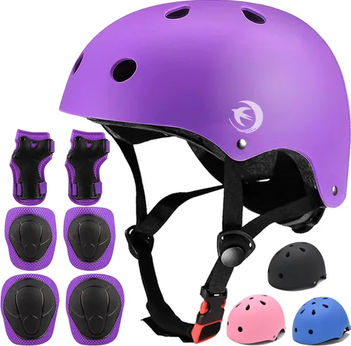 Vista 9 de Juego de casco para niños con rodilleras, coderas y muñequeras, casco ajustable para niños pequeños y jóvenes, juego de equipo de protección