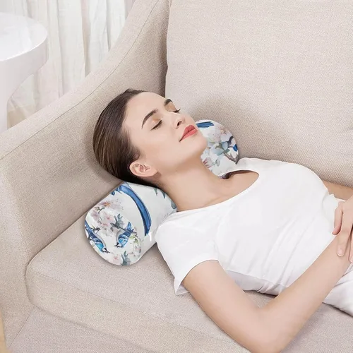 Vista 5 de Blue Birds White Neck Pillow for Sleeping, Cervical Roll Memory Foam Pillows for Neck Pain Relief, Neck Support Round Pillows with Washable Cover