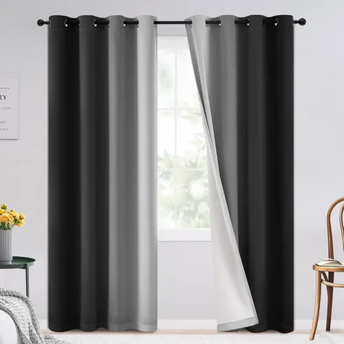 Vista 153 de SimpleHome Cortinas degradadas degradadas para oscurecer la habitación de 36 pulgadas de largo para dormitorio, con ojales y bloqueo de luz Negro
