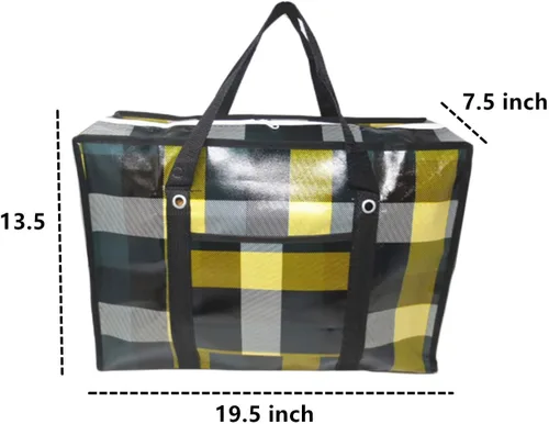 Vista 3 de Juego de 4 bolsas grandes reutilizables de tela de plástico duro irrompible con cremallera y asas para viajes, comestibles, lavandería, compras