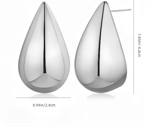 Vista 2 de Aretes colgantes gruesos de oro y plata para mujer, aretes geométricos divertidos de gran tamaño hipoalergénicos para mujer