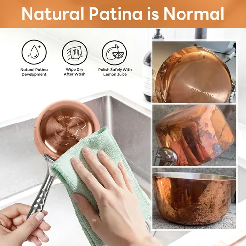 Vista 5 de Macevia Mini Cacerola para Salsa, Calentador de Mantequilla de Acero Inoxidable Cobreado, Olla Pequeña con Asa, Uso Multipropósito para Hogar