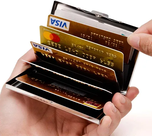 Vista 3 de EASTNIGHTS Soporte para tarjetas de crédito RFID de acero inoxidable, protector de tarjetas de crédito para mujeres y hombres