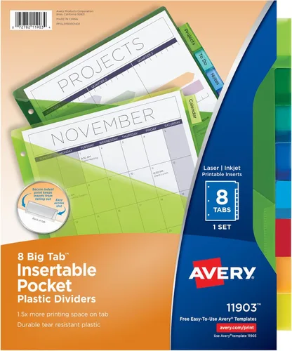 Separadores Avery de plástico insertables con pestañas, 8 pestañas multicolores, none