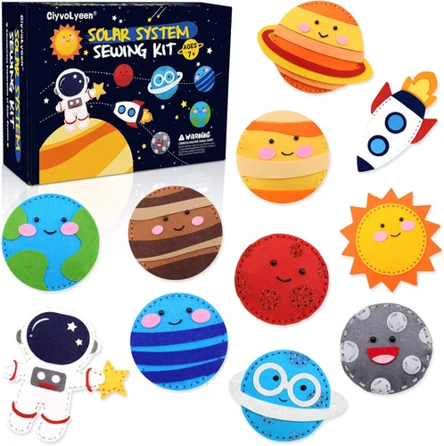 CiyvoLyeen Kit de costura espacial para niños, sistema solar, actividades de bricolaje para niños, suministros de manualidades de fieltro para 7, 8,