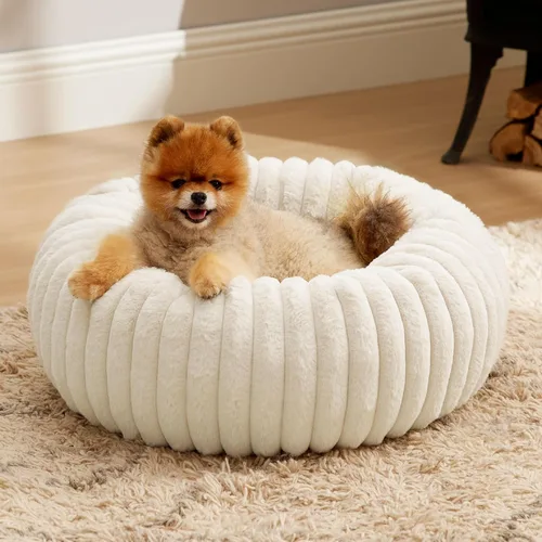 Vista 28 de Bedsure ComfyFleece™ Cama para perros pequeños en forma de dona, camas para perros pequeños con forro polar de pana y parte inferior antideslizante