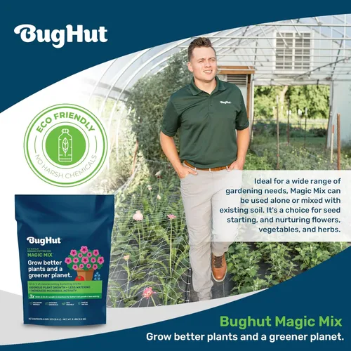 Vista 4 de BugHut Magic Mix - Suelo orgánico para macetas sin turba para plantas de interior y exterior, suelo de jardín rico en nutrientes para verduras