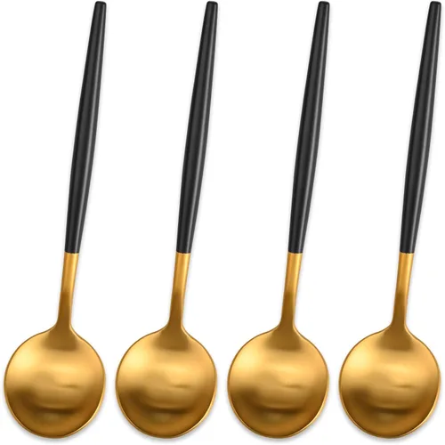 Vista 13 de 5.1 Pulgadas Cuchara de Té Satinada Negra SS18/10, Juego de 4 Mini Cucharas de Café de Acero Inoxidable, Cuchara de Té Pequeña, Cucharas Demitasse