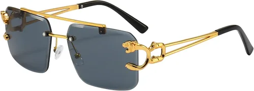 Kepoita Lentes de sol sin montura para mujer, cuadrados, a la moda, lentes tintados, de metal, sin marco, rectangulares, Y2K, UV400