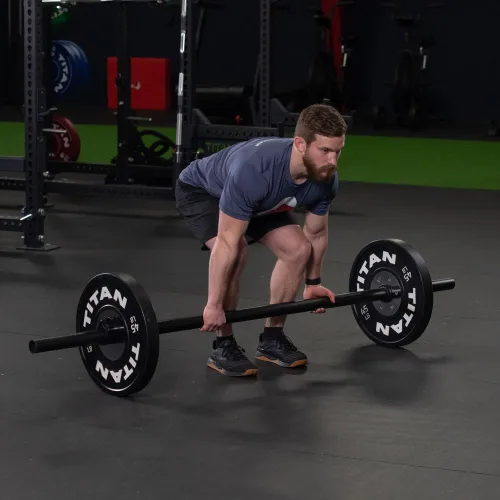 Vista 2 de Titan Fitness Axle Barbell, Fat Grip Strength Training, Olympic Bar, Powder-Coated Steel