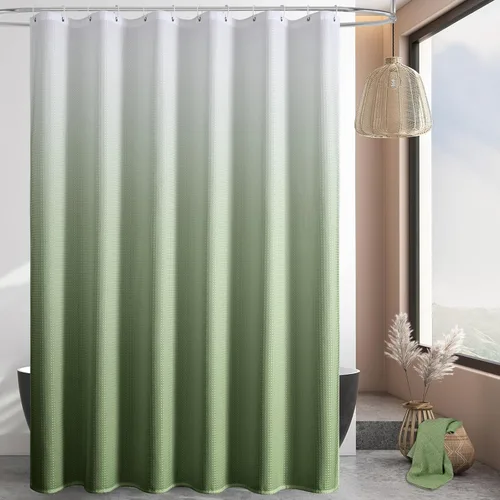 Vista 33 de MitoVilla - Cortina de ducha de tela de nido de abeja burdeos, cortinas de ducha con textura de nido de abeja modernas para decoración de lujo