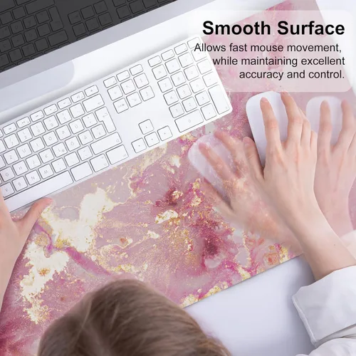 Vista 3 de QIYI - Alfombrilla grande para mouse, linda alfombrilla de escritorio rosa para computadora, alfombrilla de escritorio de piel sintética impermeable