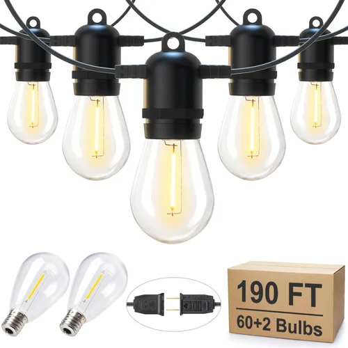 Vista 21 de Brightown - Cadena de luces LED para exteriores de 55 pies / 16.76 metros, tipo globo G40, luces de patio con 52 bombillas LED irrompibles