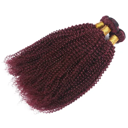 Vista 4 de Cloud Hair Extensiones de cabello humano rizado 99J de color puro de 10 a 30 pulgadas, sin procesar, 99J, cabello afro rizado rojo vino, 3 piezas